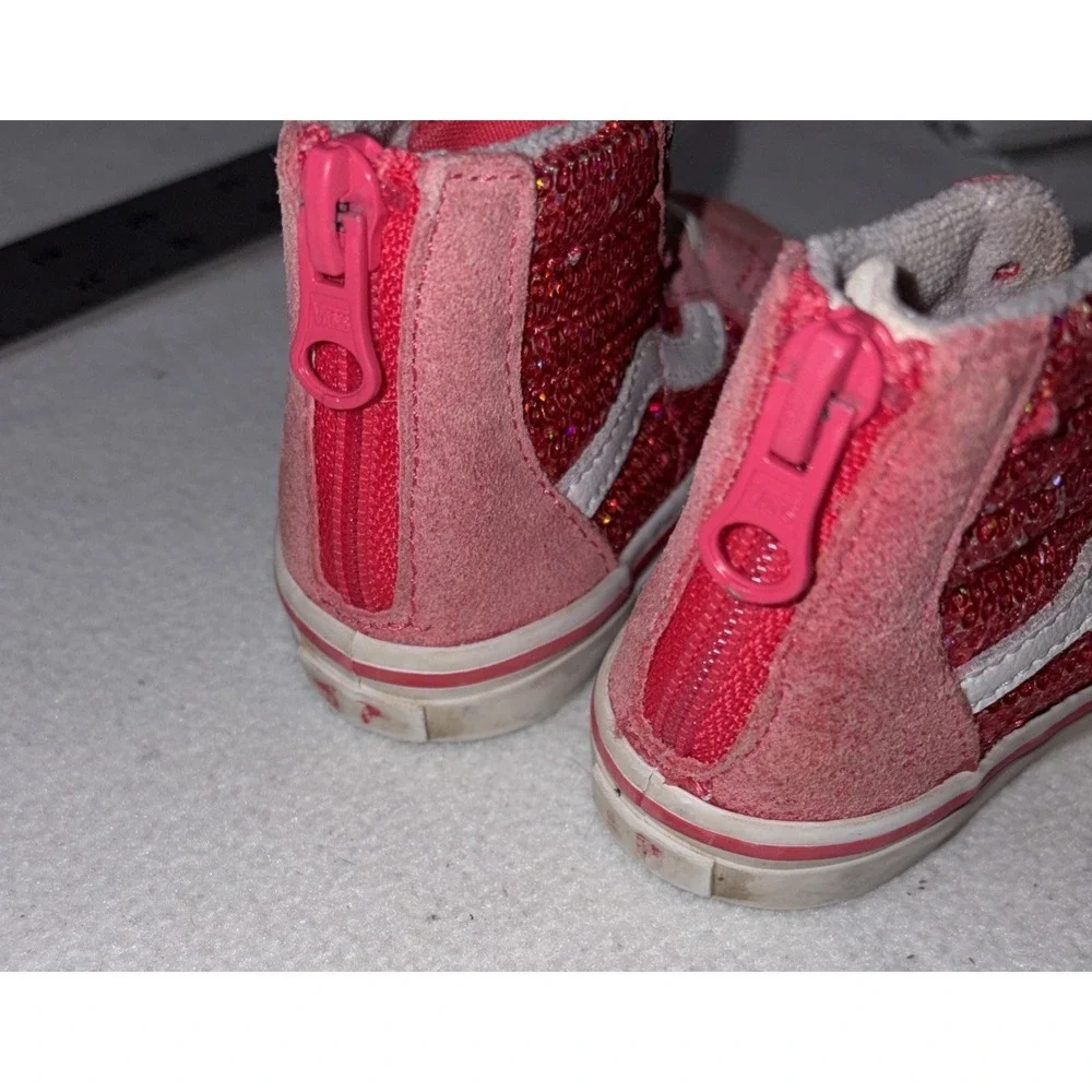 Vans Pink High Top Shoes With Pink Sequins, Toddler Size 6 - Picture 3 of 9